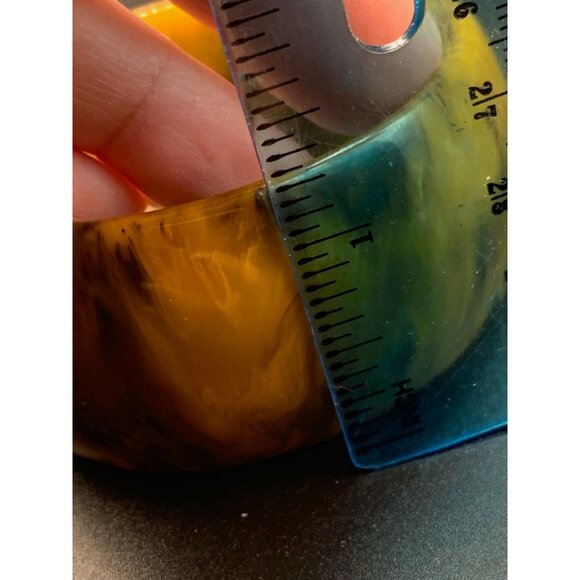 Bakelite Bangle Bracelet Wide Early Plastic Bracelet Marbled Orange Brown Color - Picture 4 of 5